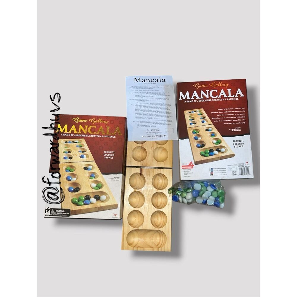 Wood Mancala Board Game with Glass Stones by Cardinal Industries